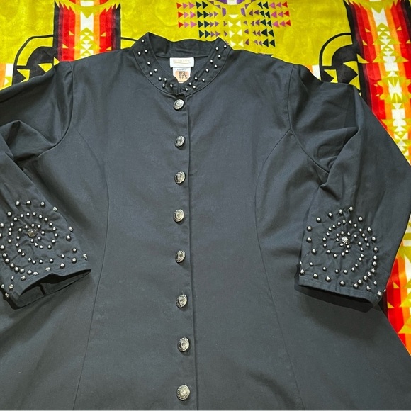 Vintage Western 100% Cotton Concho Embellished Duster Trench Jacket Dress Unisex - Picture 3 of 16